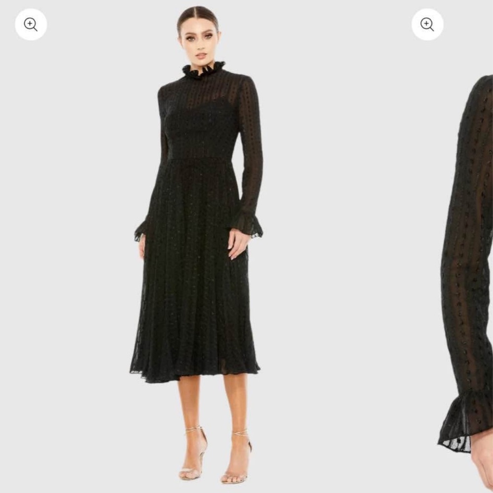 Mac Duggal Black A-Line Bell Sleeve Cocktail Dress